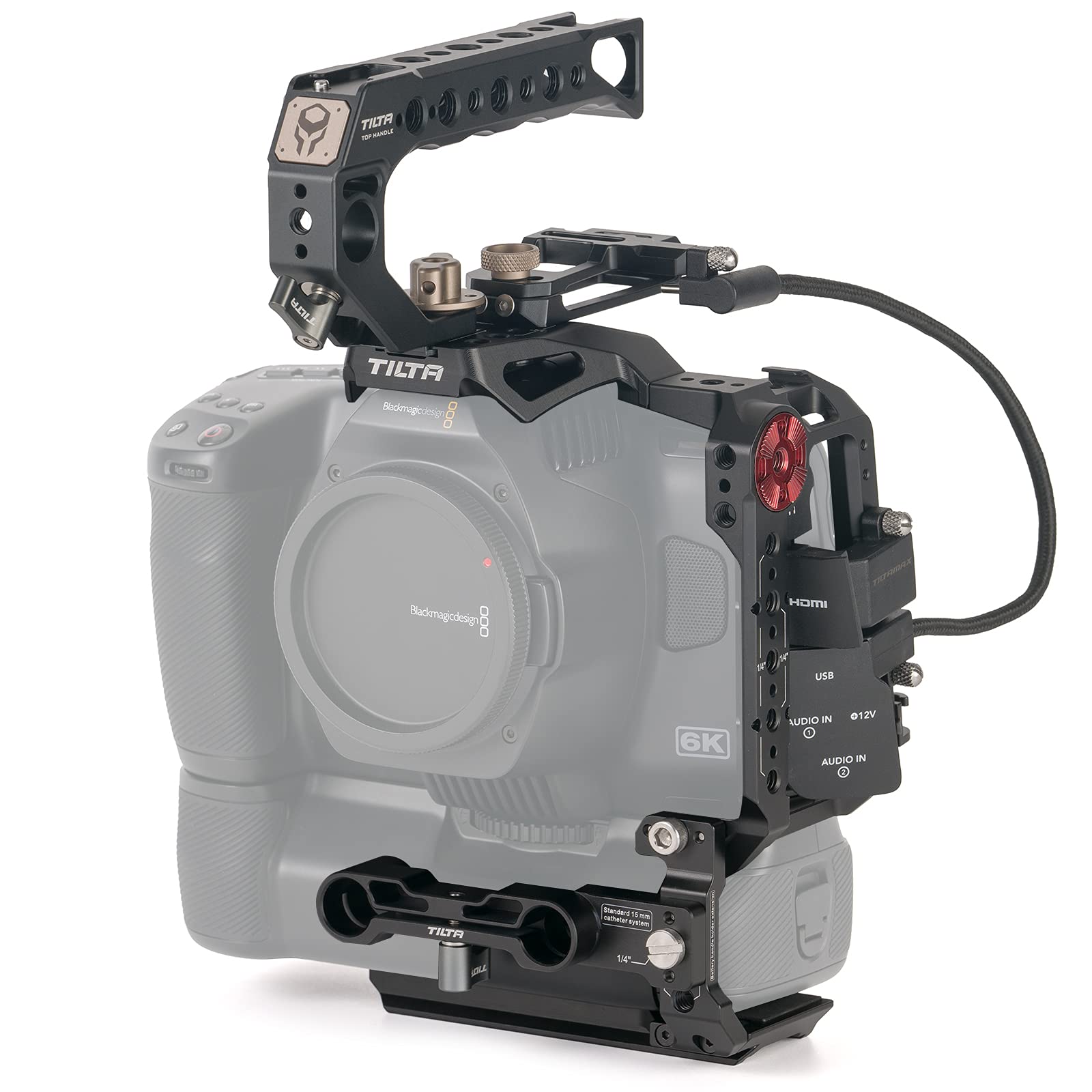 TILTA Camera Full Cage Basic Kit for BMPCC 6K Pro with Quick Release Top Handle, T5 SSD Drive Holder, HDMI 90-Degree Adapter for Blackmagic Pocket Cinema Camera 6K Pro TA-T11-B-B