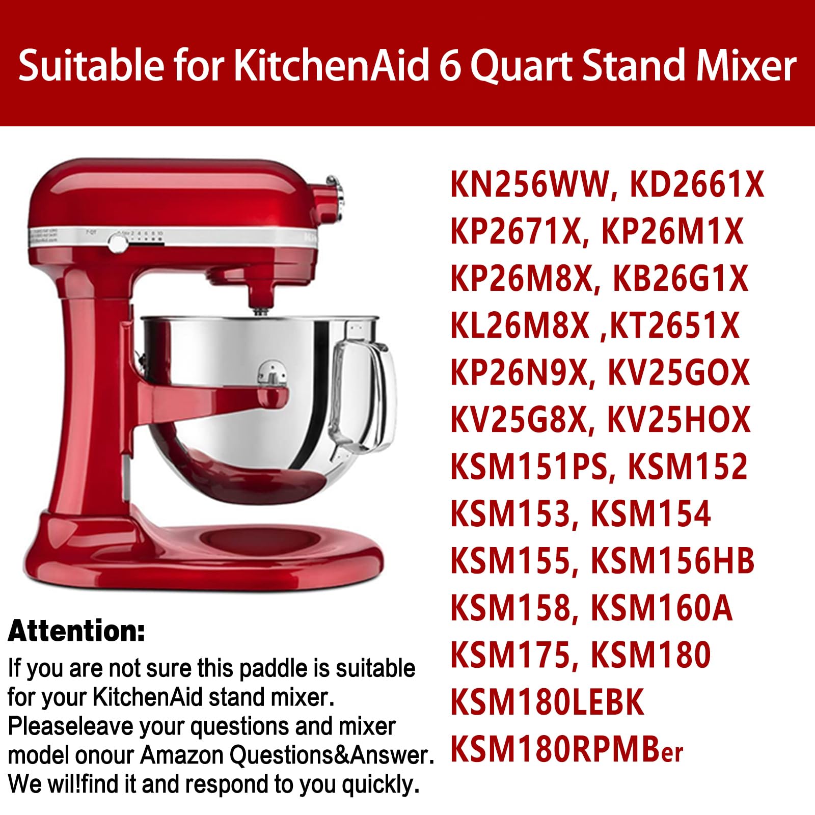 6 Quart Stainless Steel Flat Beater Compatible with KitchenAid 6 Quart Bowl-Lift Stand Mixers