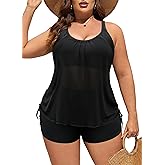 NIeyook Plus Size Swimsuit for Women 2 Piece Tummy Control Bathing Suit Tankini Set with Shorts Blouson Swimwear