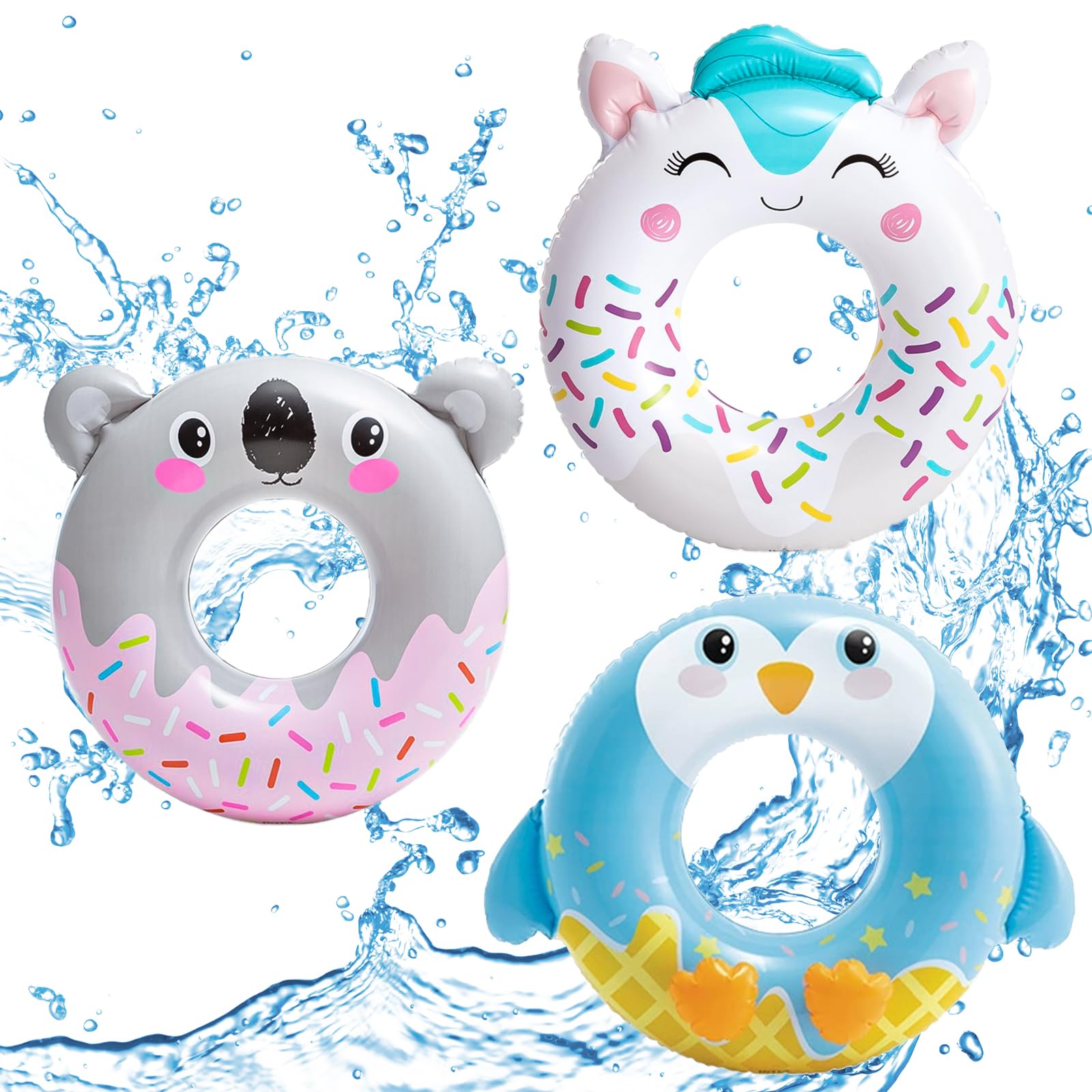 POPOYU 3Pcs Inflatable Pool Floats Animal Pool Tubes,Inflatable Swimming Ring 84cm,Pool Inflatables Swimming Pool Toys Rubber Ring for Swimming Pool Beach Party Decorations,Kids Adults Summer Gifts — image 1