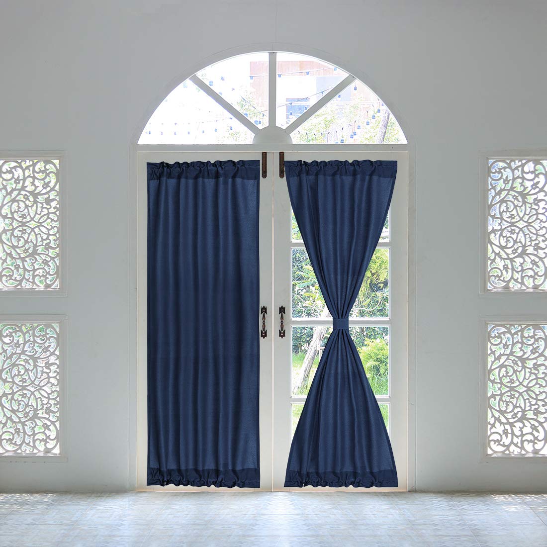 PiccoCasa Thermal Insulated French Door Curtain Side Panels - Blackout Curtains Drape 25x72 Inch Room Darkening for Glass Doors - 1 Panel, Navy Blue