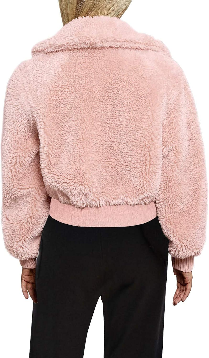 FANCYINN Womens Teddy Cropped Faux Fur Jacket Furry Lapel Coat Zip Up with Pockets Warm Winter at  Women's Coats Shop