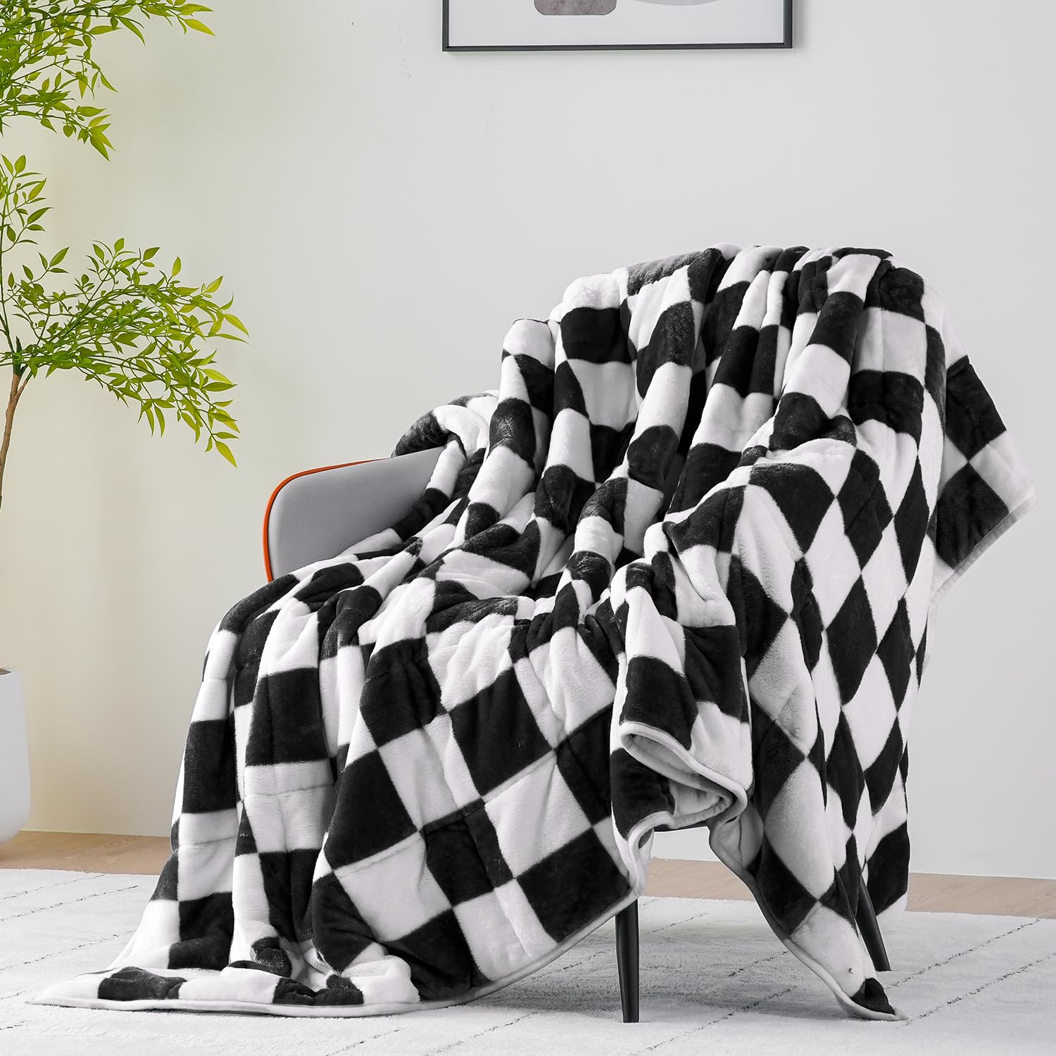 Uttermara Weighted Blanket Queen Size(15lbs, 60" x 80", Plaid Black), Double Side Premium Soft Flannel Fleece Weighted Throw Blanket, Reversible Checkerboard Print Heavy Blanket for Adults Couch Bed