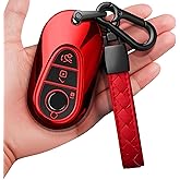 Sindeda for Mercedes Benz Key Fob Cover with Keychain Soft Full Protection Key Shell Key Case Compatible with Mercedes Benz 2020-2025 Mercedes Benz S-Class G-Class E-Class (Red)