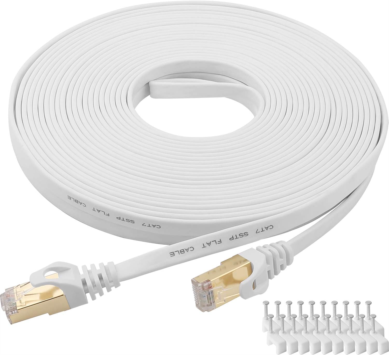 Cable Cat 7 de 100 pies blanco plano Gigabit de alta velocidad