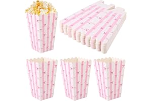 24pcs Pink Bow Popcorn Boxes, Small Snack Treat Box Cookie Candy Box Popcorn Containers for Birthday Party Favor Supplies (Wh