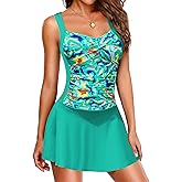 Ekouaer Swim Dress One Piece Bathing Suit Skirted Swimsuits for Women Ruched Retro Swimwear S-XXL