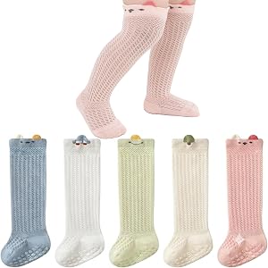 tomchanren Baby Socks Knee High - Lace Knit Non Slip Grip for Girls | Soft stay-up fit, Everyday comfort, Birthday and shower