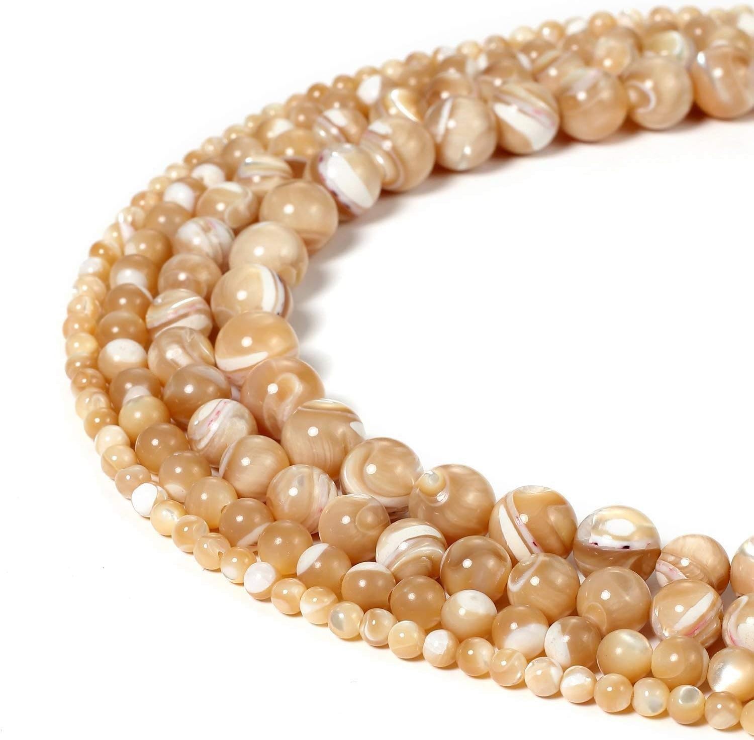 HAAMIIQII 45pcs 8mm Natural Brown Mother of Pearl Shell Beads Round Loose Gemstone Beads for Jewelry Making DIY Bracelet Necklace