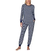kate spade new york Women's 2-Piece Long Sleeve Crew Neck Top & Jogger Pants Pajama Lounge Set, Velour, Drawstring Waist