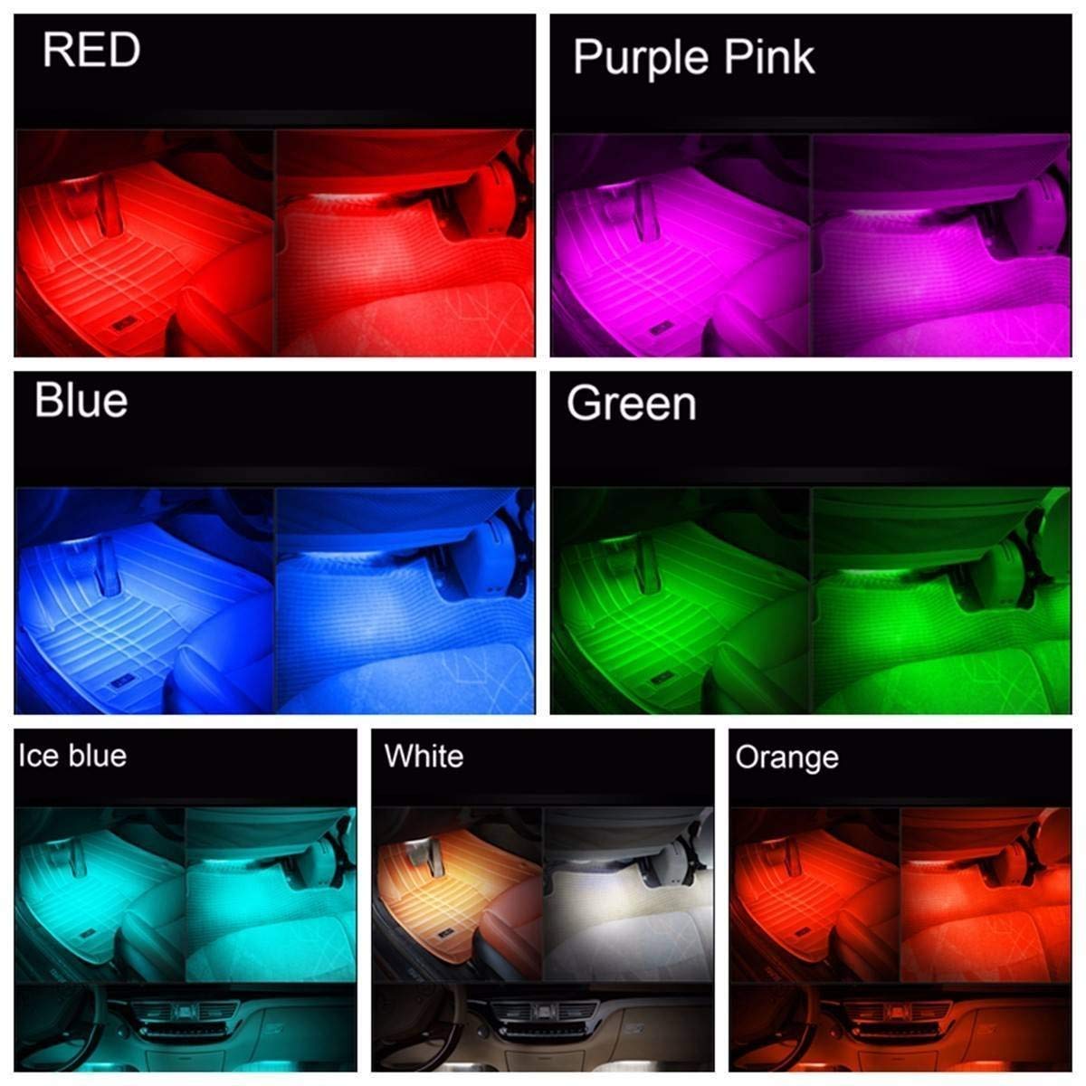 Bkinsety 7 Color LED coche INTERIOR planta decorativa ambiente tira de luces resistente al agua Glow Neon Decoración lámpara, control remoto inalámbrico y cargador de coche