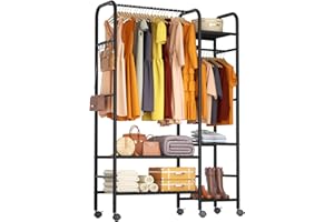 Korfile Portable Closets For Hanging Clothes,Wardrobe Closet Racks For Hanging Clothes,Sturdy Clothes Rack Heavy Duty,5-Tier Metal Freestanding Clothing Racks With Shelves, 45" X 16" X 69"