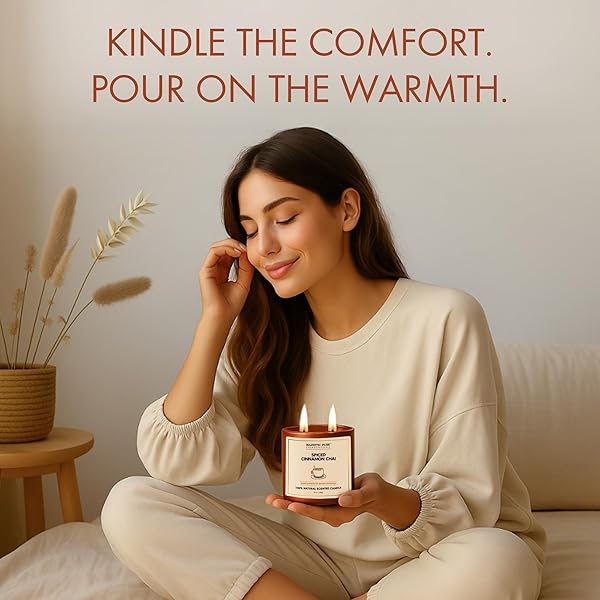 MAJESTIC PURE PUMPKIN CINNAMON SCENTED CANDLE WITH UPTO 45+ HRS BURN TIME, 2-WICK CANDLE, SOY WAX BLEND FOR CLEANER CONSISTENT BURN, 10 OZ JAR CANDLE WITH ROOM FILLING FRAGRANCE, SPICED CHAI