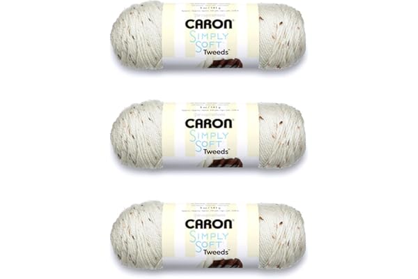 Caron Simply Soft Off White Tweeds Yarn - 3 Pack of 141g/5oz - Acrylic - 4 Medium (Worsted) - 250 Yards - Knitting/Crochet