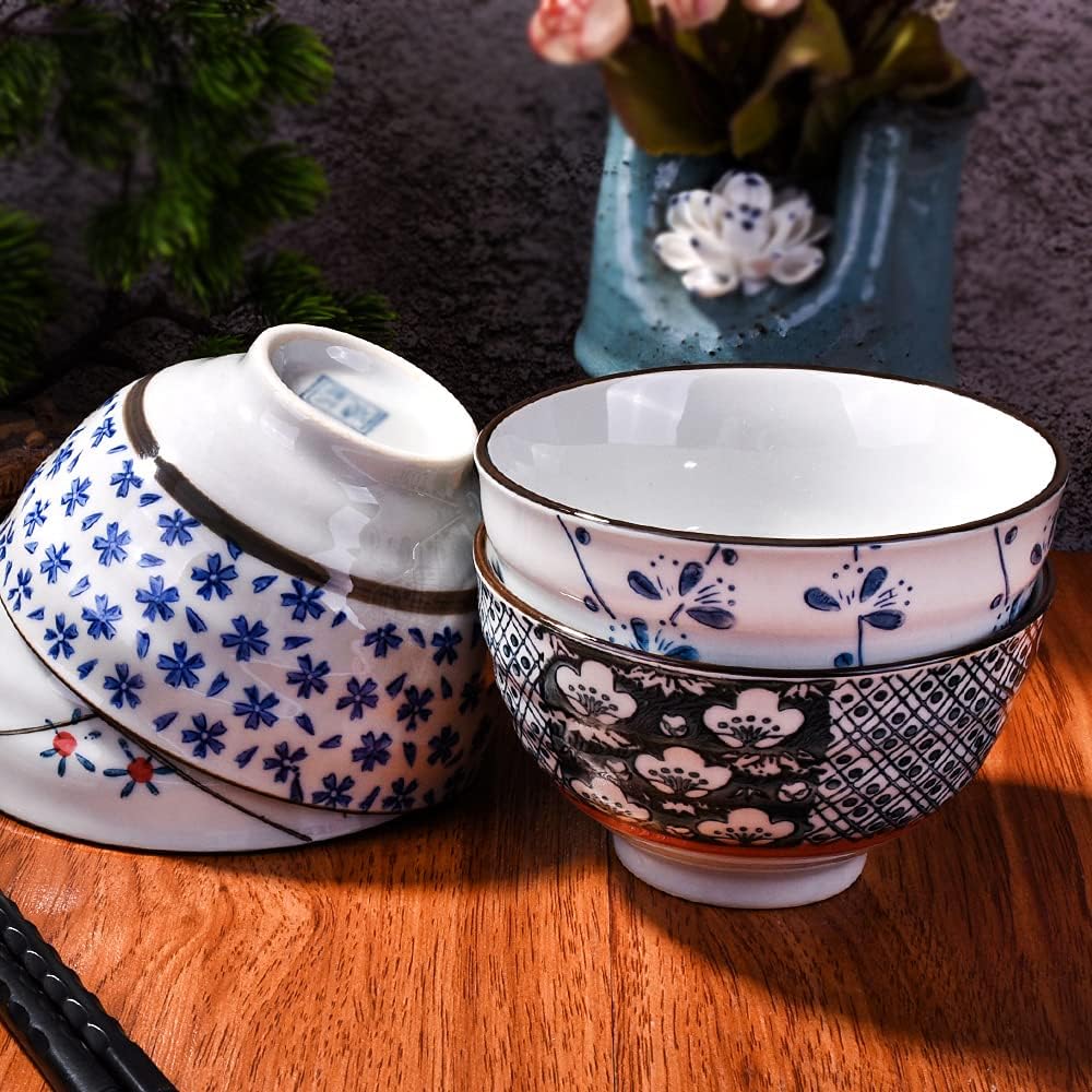  | Japanese Ceramic Rice Bowls set, Soup Bowls for Rice Soup Salad Snack: Rice Bowls