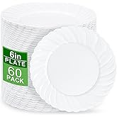 U-QE 60 Pieces White-Plastic-Plates for Party - White Disposable Plates 6 Inch - Salad/Dessert Plates Disposable Heavy Duty for Birthdays, Celebrations, Wedding and Events