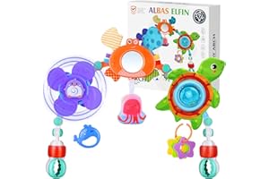 ALBAS ELFIN Baby Stroller Arch Toy, Crib Bouncer Bassinet Toys, Montessori Sensory Travel Infant Car Seat Toys Adjustable Mobile Activity Arch with Play Accessories