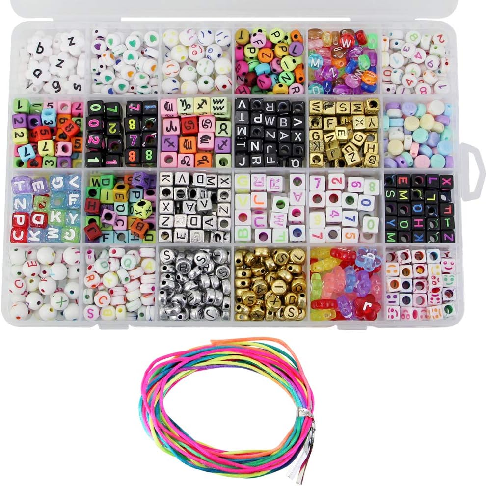 CODIRATO 500 PCS Alphabet Beads Acrylic Letters Beads Jewelry Making DIY Bracelet Necklace Making with Storage Case and Beading Line