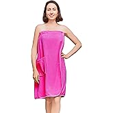 Sofprace Women Bath Wrap Towel Robe after Shower Knee Length Spa Towels for Body Adjustable Snap Closure