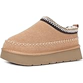 Womens Platform Slippers Ankle Mini Boots Water Resistant Genuine Suede Snow Winter Slippers Fur Fleece Lined Sneakers Cozy Outdoor Warm Slip On House Shoes