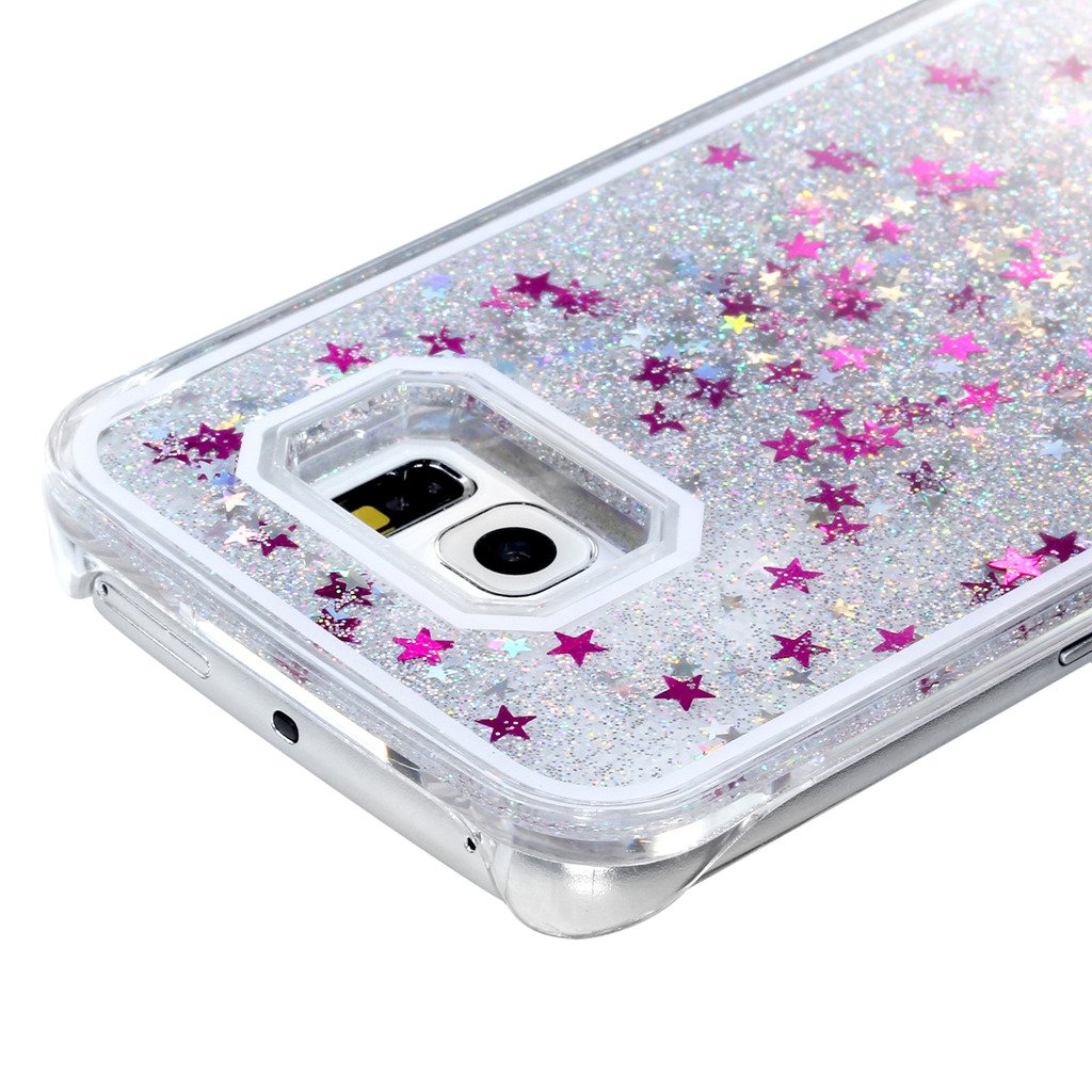 Samsung Galaxy S6 Edge Case-Yerwal 3D Creative Design Transparent Flowing Star Bling Glitter Quicksand Hard Plastic Transparent Case Cover for Samsung Galaxy S6 Edge
