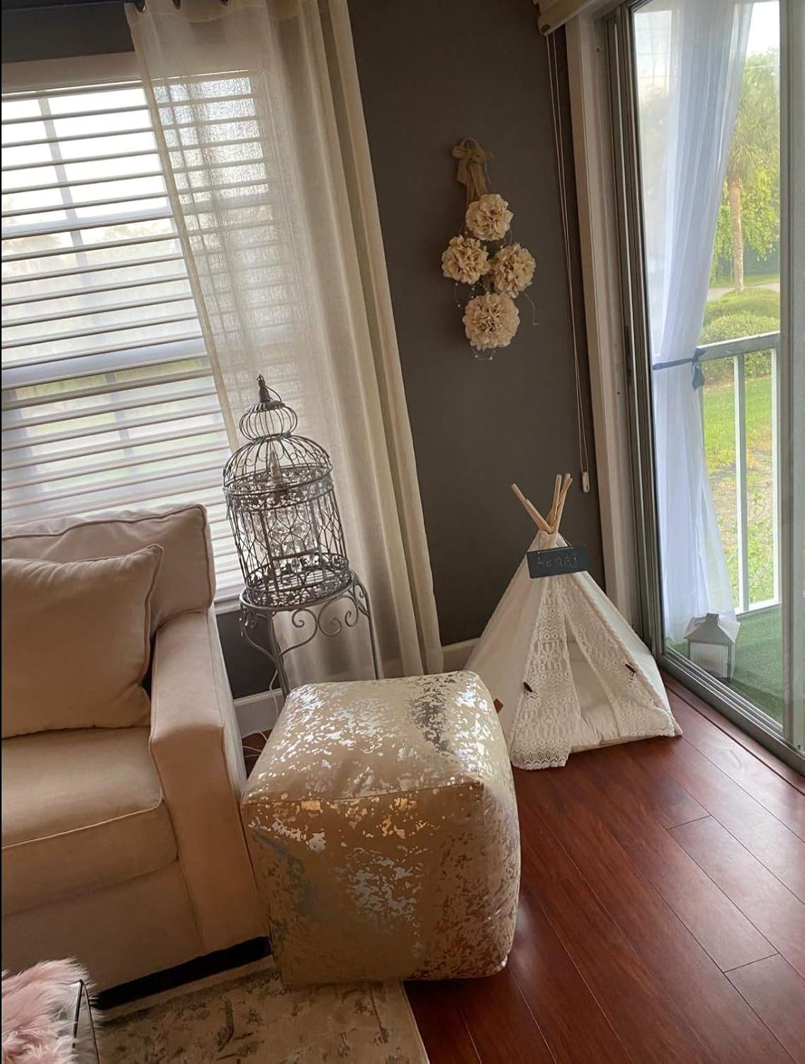 The Original 3 Light Crystal White Plug-in Gypsy Chandelier for H17" W12", White Metal Frame with Clear Acrylic Crystals (Better Than Glass) - - 