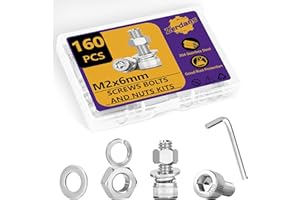 ZERDANS 160PCS M2 Metric Screws Bolts and Nuts Assortment Kit, M2 x 6mm Metric Kits, 304 Stainless Steel Hex Socket Head Cap Screws with Lock & Flat Washers with 1 Allen Wrench for 3D Printing Projects