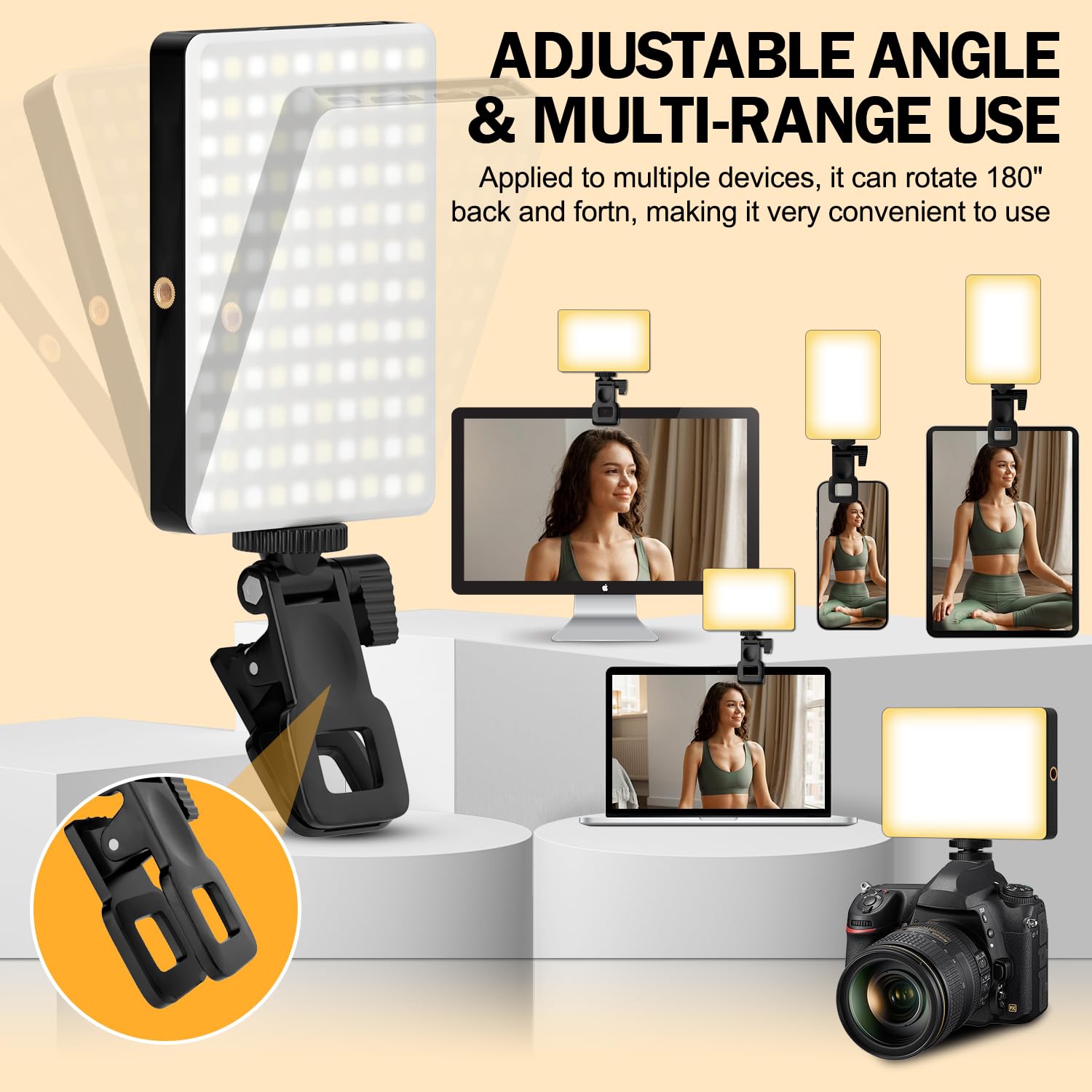 120 LED Selfie Light for iPhone, Portable Phone Light with Clip & Camera Tripod Adapter - 5000mAh Rechargeable, 3 Lighting Modes, CRI 97+ for Video Recording, TikTok, Tripod Mount Rings