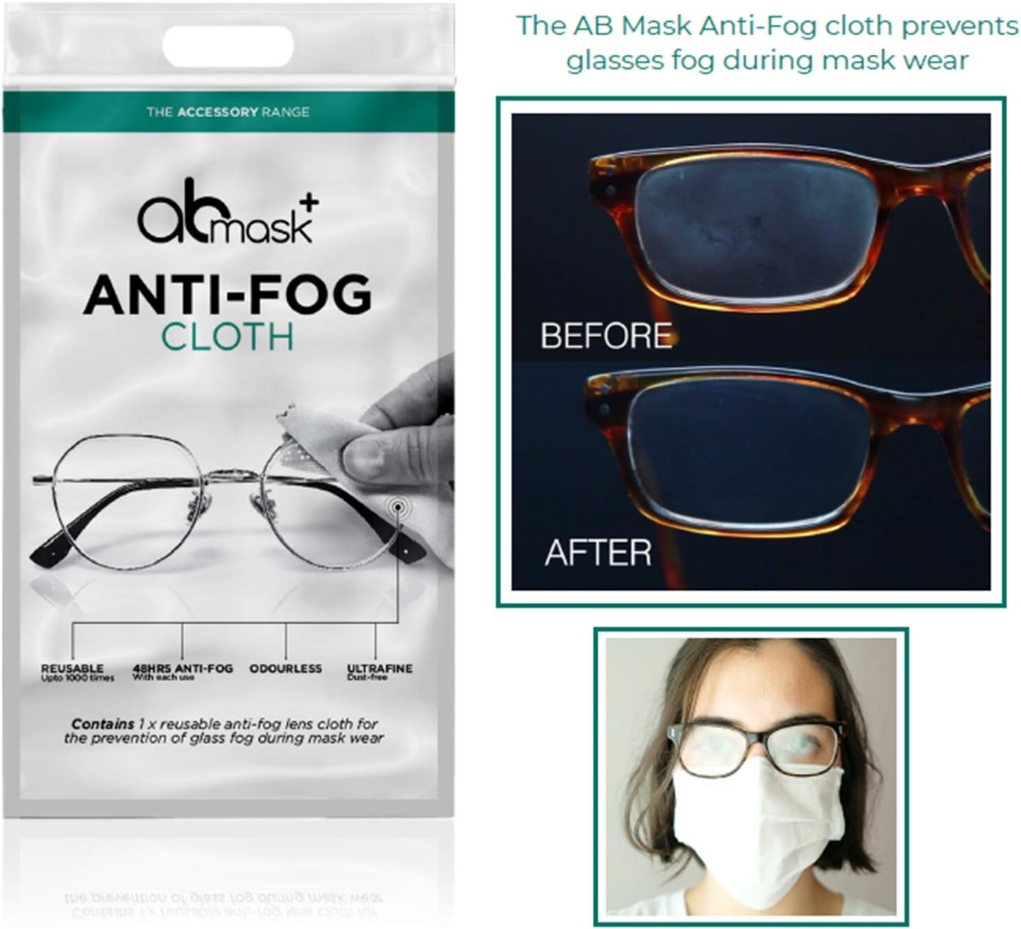 AB Anti-Fog Dry Cloth - Demister Lens Wipe for Glasses Stay Mist Free for 48 Hours, Reusable up to 1000 Times - Image 4