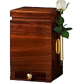 Solid Walnut Wood Urn for Adult Ashes | 200 Cu in Memorial Urn with Magnetic Lid, Velvet-Lined Keepsake Drawer, Detachable Photo Frame & Flower Holder | Elegant Wooden Cremation Urn