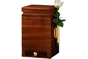 Eternal Haven Solid Walnut Wood Urn for Adult Ashes | 200 Cu in Memorial Urn with Magnetic Lid, Velvet-Lined Keepsake Drawer, Detachable Photo Frame & Flower Holder | Elegant Wooden Cremation Urn