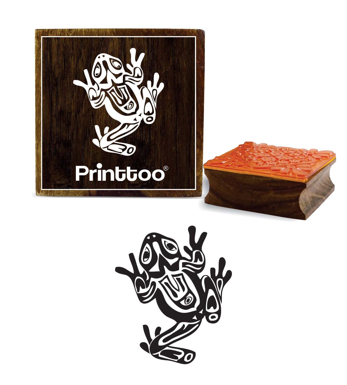 Printtoo Frog Pattern Scrap-Booking Square Brown Wooden Rubber Stamp Craft Stamps-4 x 4 Inches