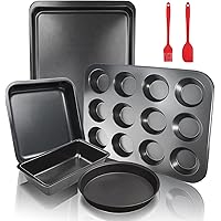 5Pcs FLMOUTN Non-Stick Carbon Steel Oven Bakeware Baking Tray Set with Bread Pan, Cookie Sheet, Pizza Pan, Cake Pan and…