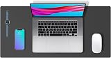 Aothia Leather Desk Protector PU Mouse Mat 60x35cm Gray Non-Slip Waterproof