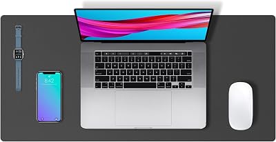 Aothia Leather Desk Protector PU Mouse Mat 60x35cm Gray Non-Slip Waterproof
