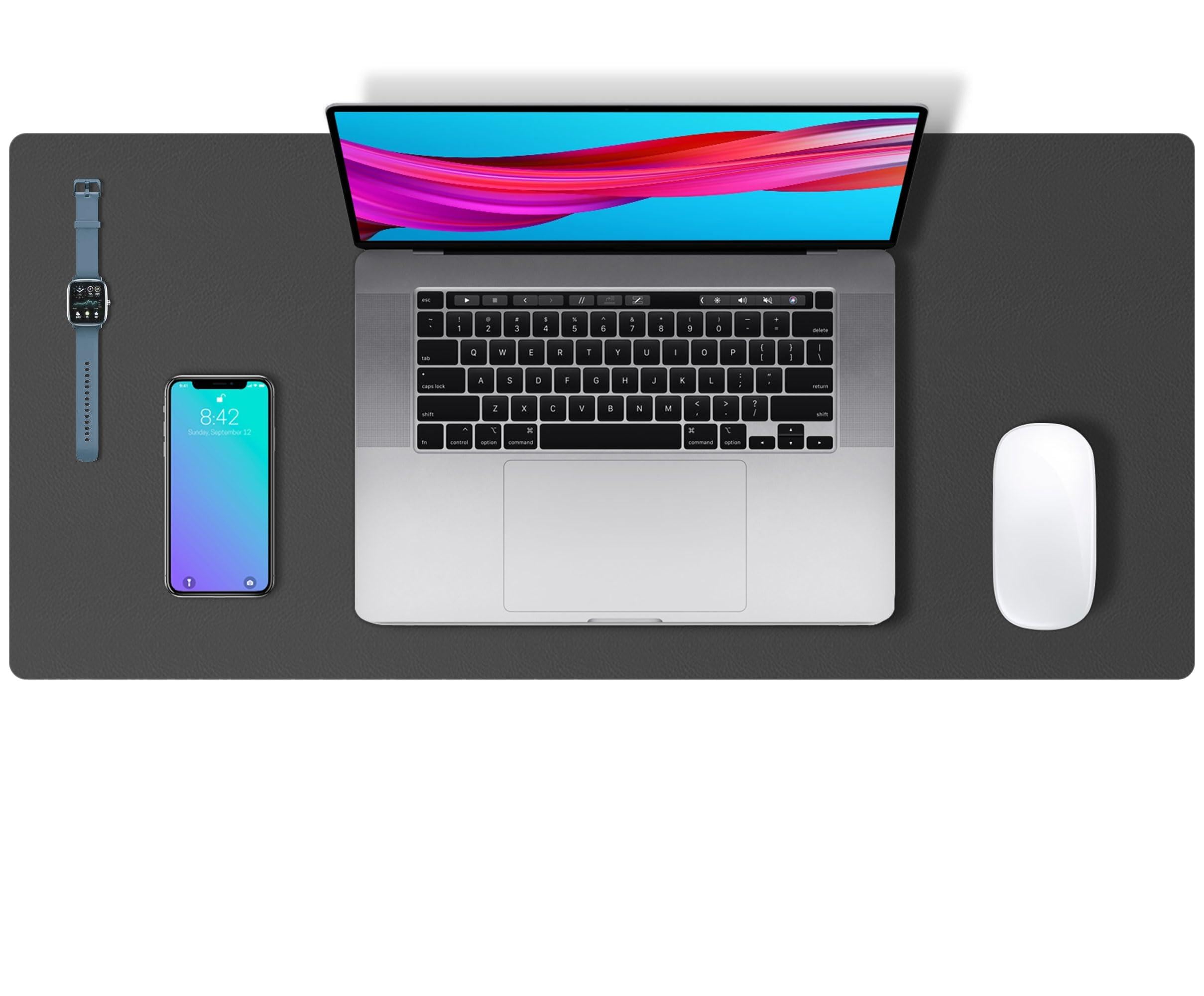 Leather Desk Protector - PU Mouse Mat, Non-Slip Blotter, Waterproof Writing Pad for Office and Home (60cm x 35cm, Gray)