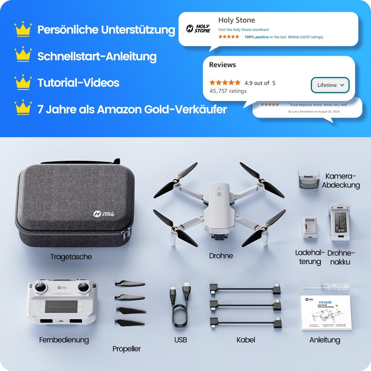 Holy Stone HS360E GPS Drohne mit Kamera 4K EIS für Erwachsene, 6KM FPV Bildübertragung, 30 Min. Lange Flugzeit, GPS Folgen, Auto Rückkehr, unter 249g profi Kameradrohne Anfänger,C0 9