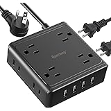 Power Strip with USB Ports, SUPERDANNY, 8 Widely Spaced AC Outlets & 4 USB, Mountable, Charging Station, Flat Plug, 5 ft Exte