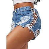 Sexyshine Women's Sexy Casual Hot Pants Cut Off Ripped Hole Lace Up Bandage Jeans Denim Shorts Clubwear