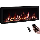 PuraFlame Bernice 50 Inch Smart Linear Electric Fireplace - Clean Hidden Vent Design, Flame with 9 Colors, Recessed in-Wall or Wall-Mount or Free Standing, Compatible with Alexa and Google Assistant