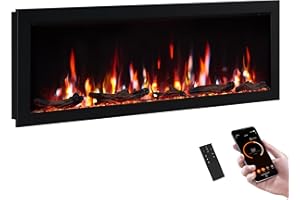 PuraFlame Bernice 50 Inch Smart Linear Electric Fireplace - Clean Hidden Vent Design, Flame with 9 Colors, Recessed in-Wall or Wall-Mount or Free Standing, Compatible with Alexa and Google Assistant