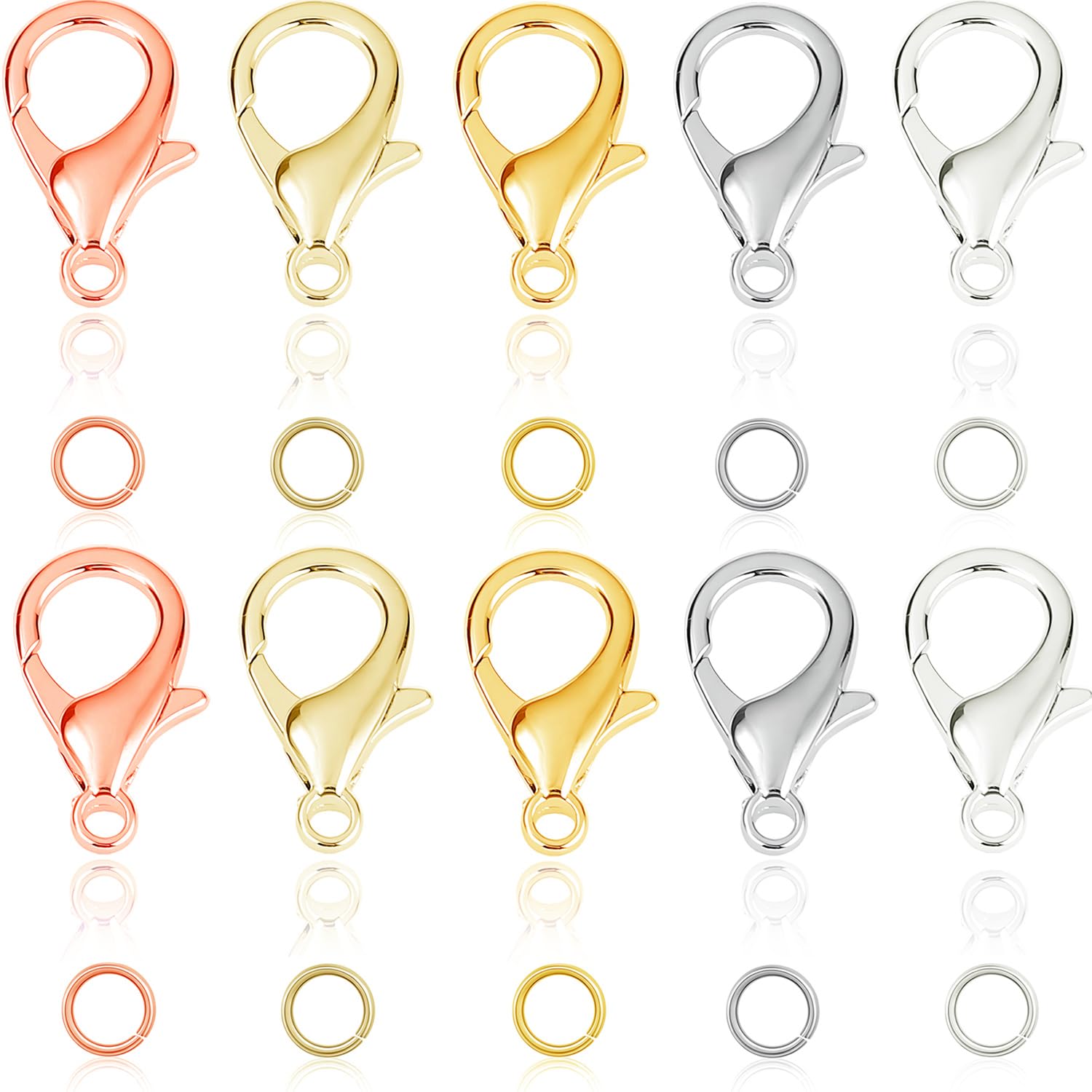 Photo 1 of 150Pcs Fadeless Lobster Claw Clasps (10mm) & Jump Rings for Jewelry Making, Necklace Bracelet Findings & Supplies (Mixed Color)