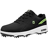 FENLERN Golf Shoes Men, Spiked, Waterproof Leather Upper, Cushioning F006