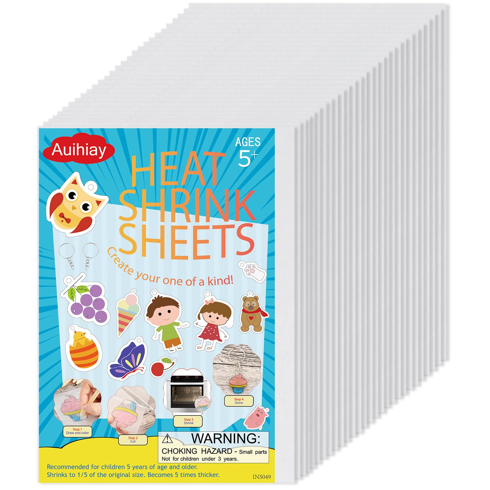 Auihiay 40 Pieces Shrink Plastic Sheets, Shrink Paper Kits for DIY Handprint Keychains, Easter Decorations, Kids Paper Crafts and Great Mothers Day Gifts, 7.9 x 5.7 inch / 20 x 14.5 cm