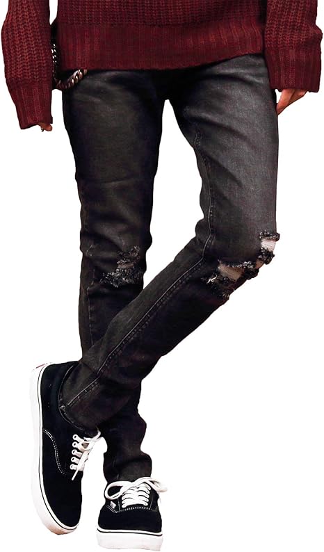 Amazon エイト 8 Eight 6color 膝ダメージ スキニーデニム ジーンズ ブラックケミカル ｌｌ ジーンズ 通販