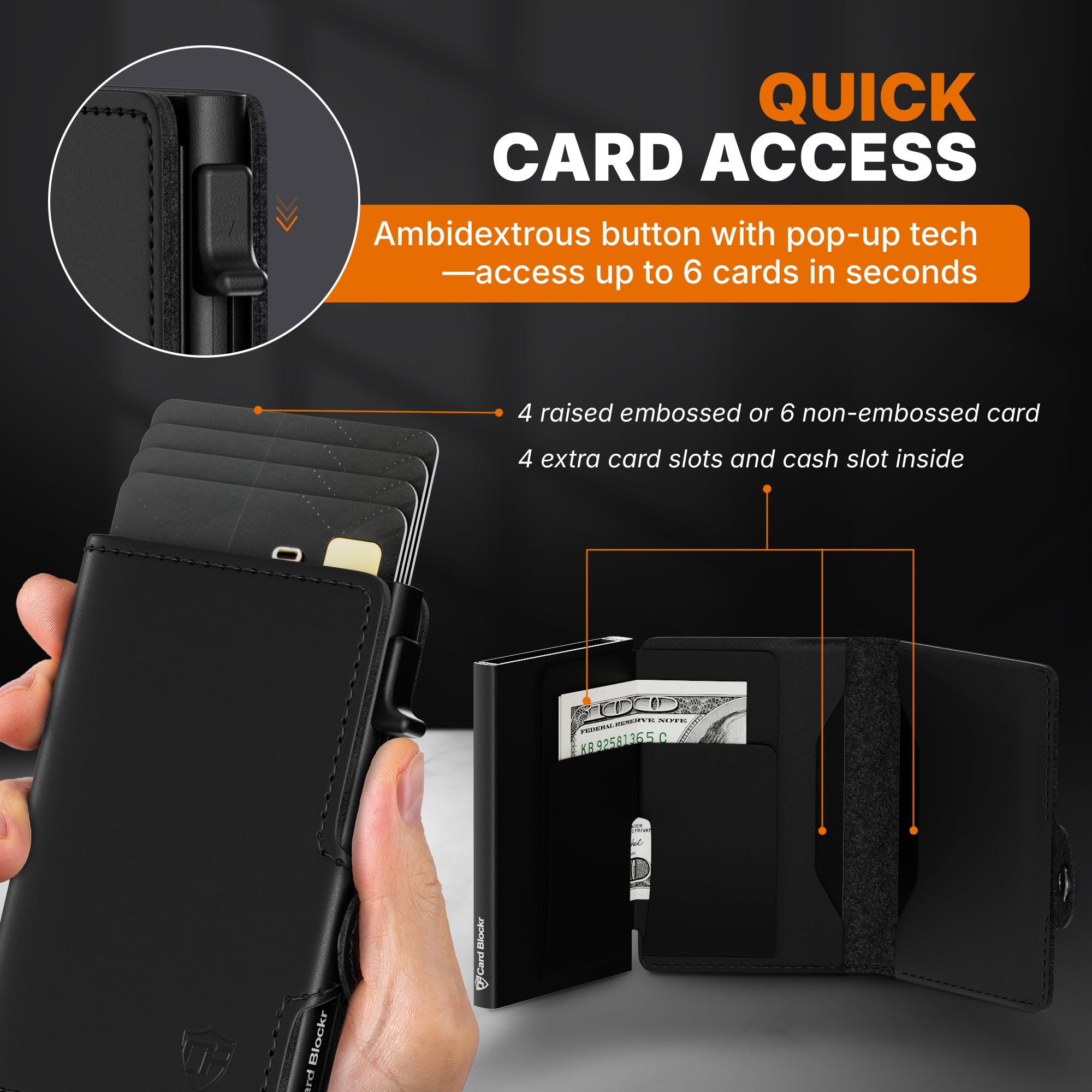 Conceal Plus Mens Wallet Card Holder, Smart Pop Up RFID Blocking Wallet, Slim Minimalist Leather Front Pocket Card Case, 6-10 Card Capacity Plus Cash Slot & ID