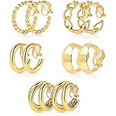 BOHUIZ 5 Pairs Gold Clip On Hoop Earrings for Women, Stylish Chunky Gold Hoops Earrings Set Golden Clip on Earring No Piercing Fake Earring Set