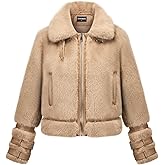 GRAN ORIENTE Womens Belted Winter Faux Fur Coats, Cropped Fuzzy Cuff Furry Zipper Up Warm Jackets Outwear