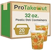 ProTakeOut 32oz [20 set] Heavy Duty Plastic Deli Container | BPA-Free Food Storage with Airtight Leak‑Proof Lids | Microwave, Freezer & Dishwasher Safe – Stackable, Bulk Reusable Soup & Meal Prep Tub