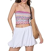 Women Y2k Floral Tube Top Sleeveless Strapless Crop Tops Backless Going Out Bandeau Top Coquette Summer Tops 2025